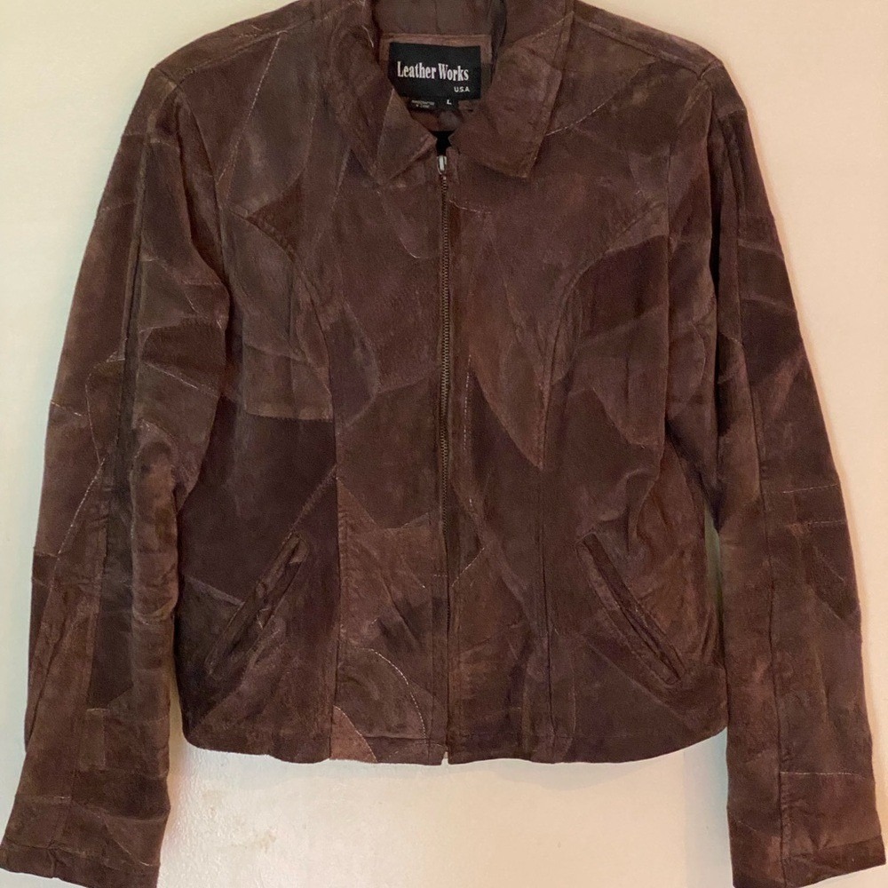 Leather Works Patchwork Suede Bomber Jacket Women… - image 4